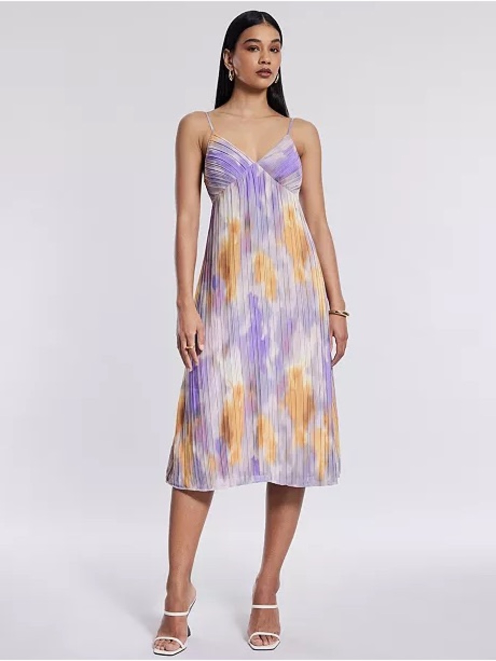 BCBG New York Sleeveless V-Neck Pleated Midi Dress Purple Small Bridesmaid